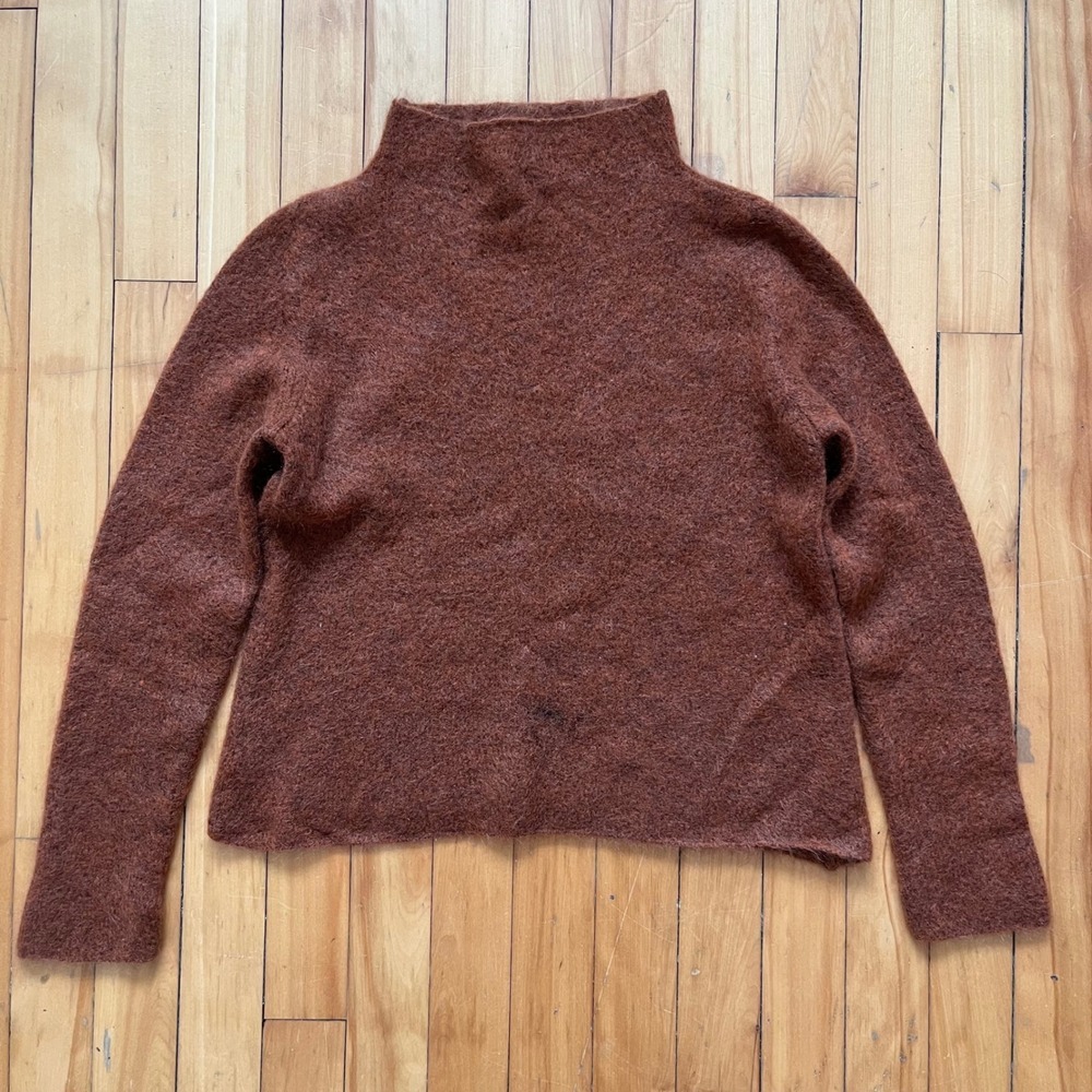 Sarah Pacini Brown Mohair Merino Wool One Size Mock Neck Sweater Made In Italy